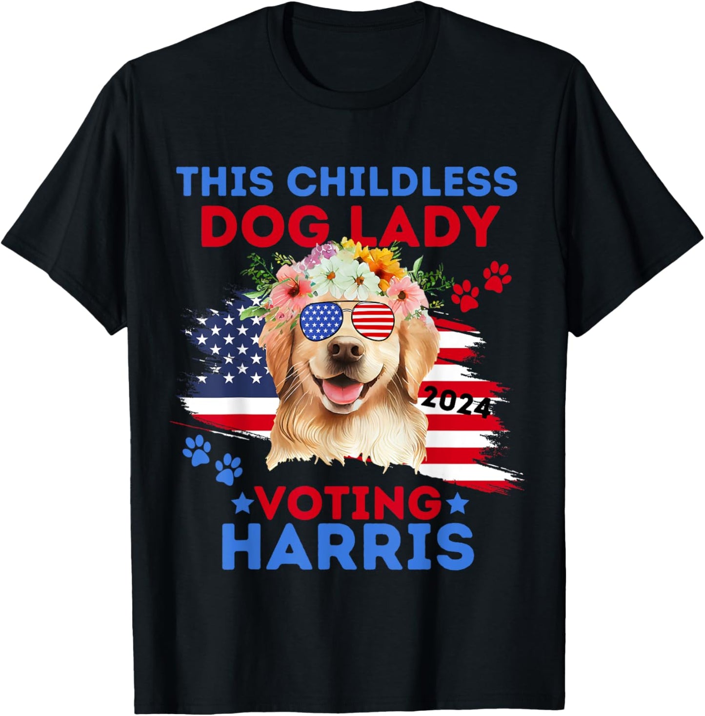 Childless Dog Lady Vote Kamala Harris 2024 Golden Retriever T-Shirt