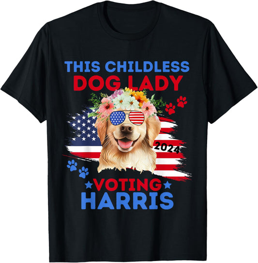 Childless Dog Lady Vote Kamala Harris 2024 Golden Retriever T-Shirt