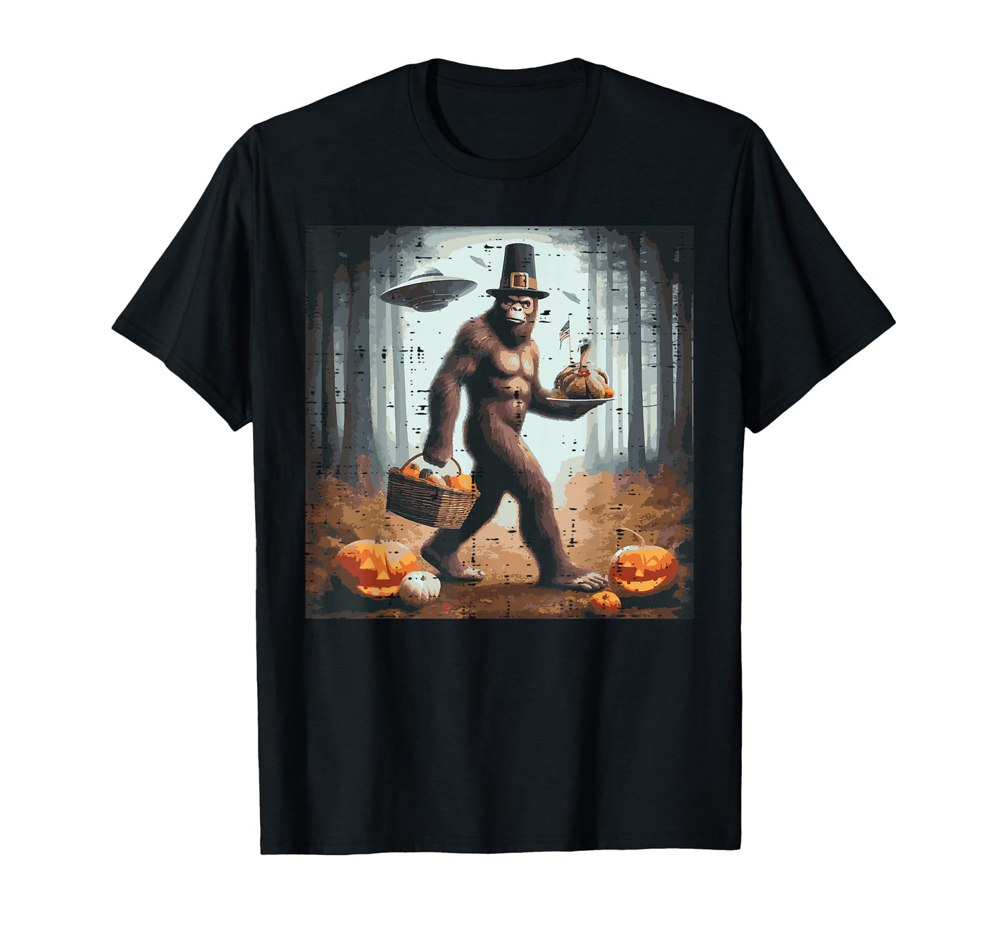 Thanksgiving Bigfoot UFO Funny Sasquatch Fall Men Women Kids T-Shirt