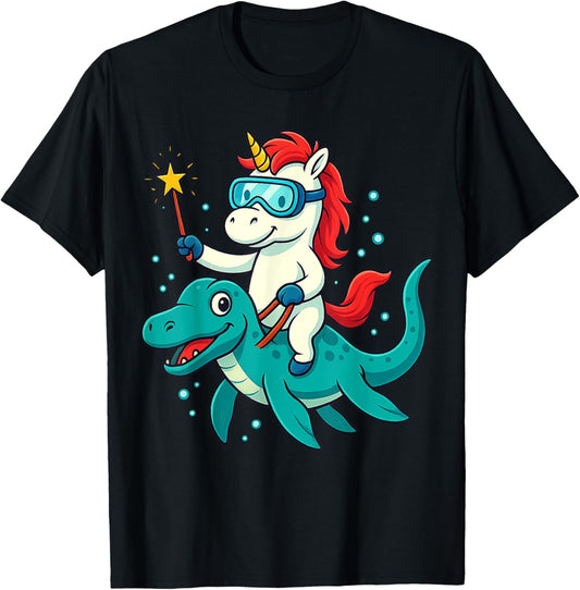Funny Unicorn Riding Sea Dinosaur For Boys, Girls Summer T-Shirt