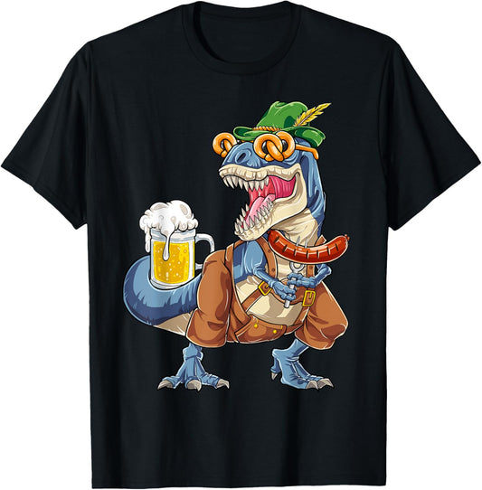 Dinosaur Oktoberfest Lederhosen Costume Men T rex Beer Fest T-Shirt