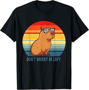 Don't Worry Be Capy Retro Sunset Tee Funny Capybara T-Shirt