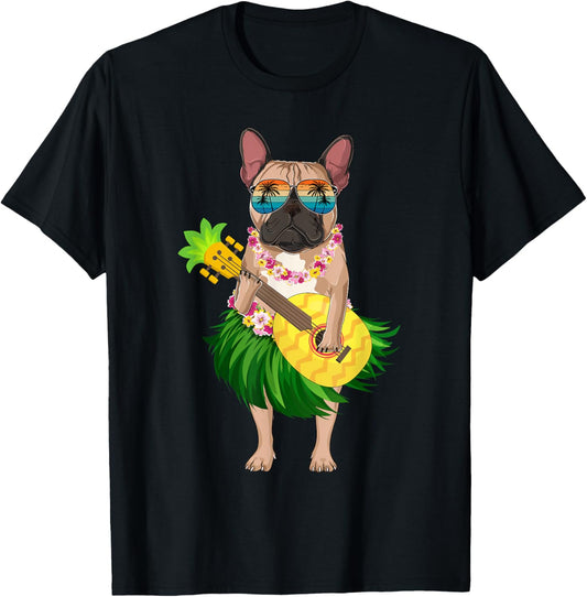 Hawaiian French Bulldog & Pineapple Ukulele Summer Vacation T-Shirt