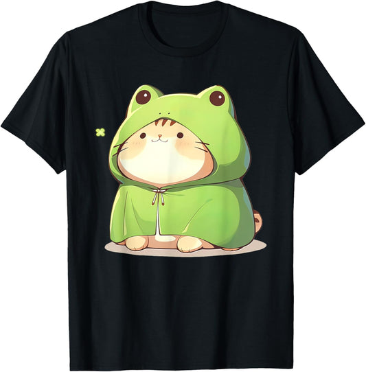 Cute Cat In Frog Costume Kawaii Anime Kitty Kitten Frog Cat T-Shirt