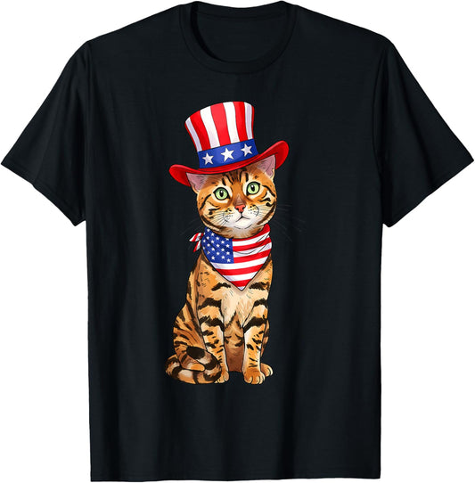 Domestic Bengal Cat 4th Of July Hat Men Women Kids T-Shirt