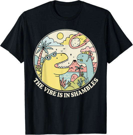 The Vibe Is In Shambles Dinosaur Meteor Funny Retro T-Shirt