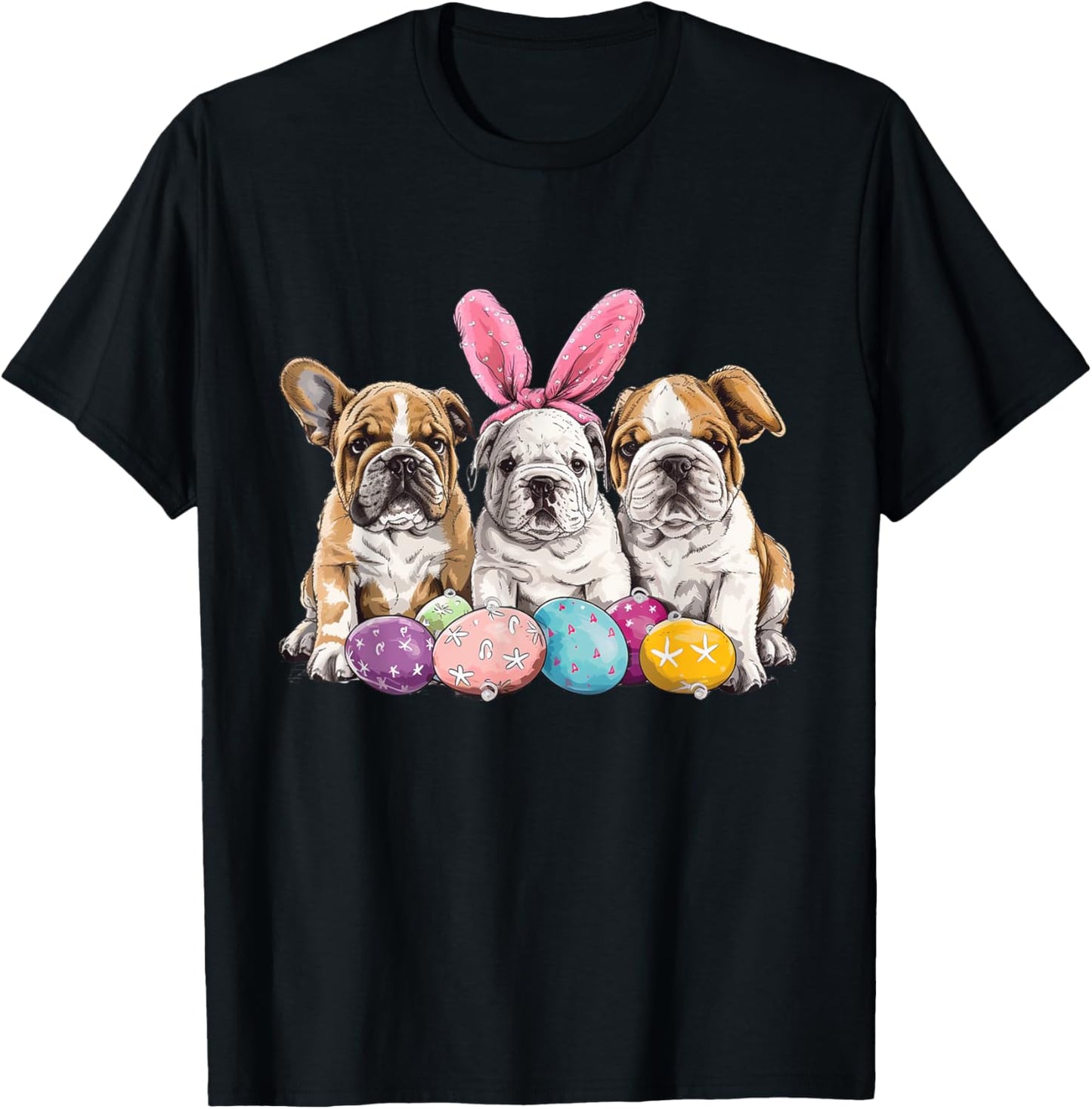 Cute Bulldog Easter Bulldog Eggs Basket Bunny Ears T-Shirt