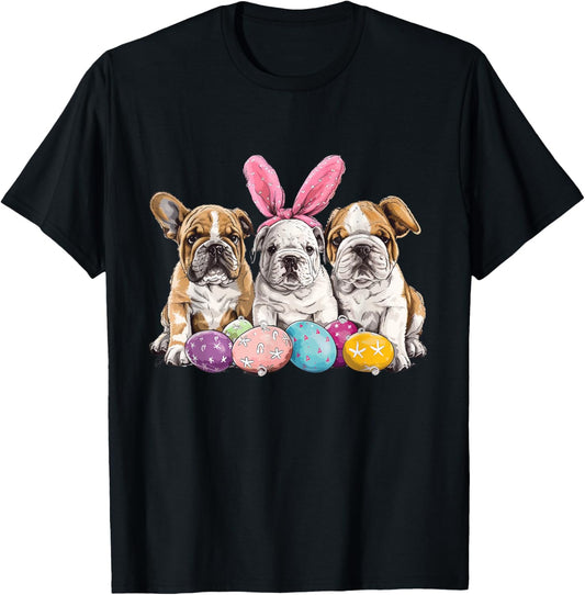 Cute Bulldog Easter Bulldog Eggs Basket Bunny Ears T-Shirt