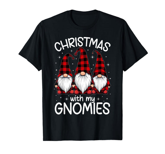 Christmas With My Gnomies Xmas Family Gnome Red Black Plaid T-Shirt