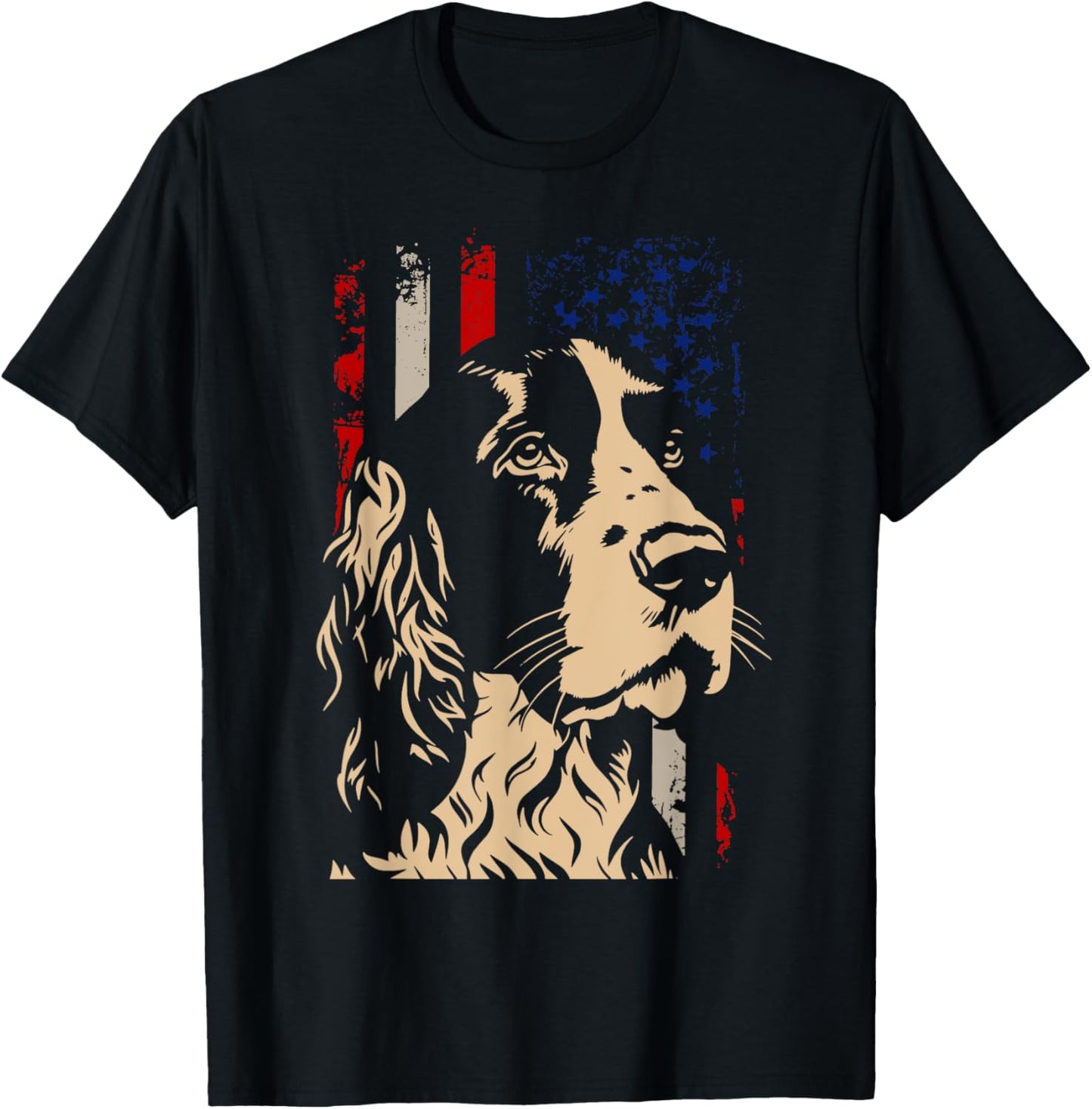Graphic Cute Animal American Flag English Springer Spaniels T-Shirt