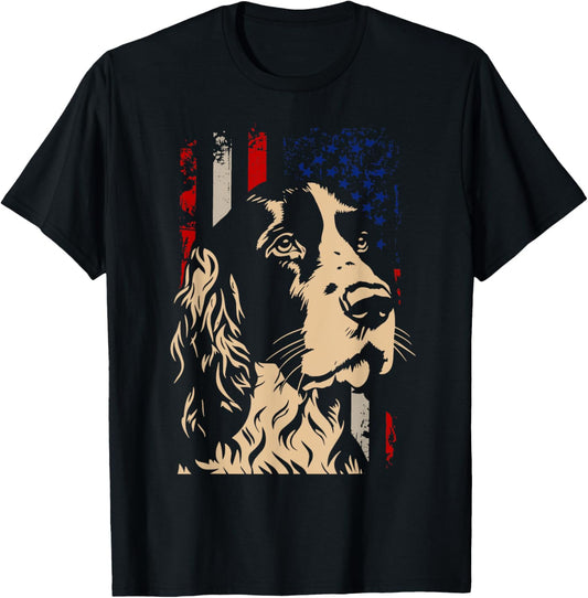 Graphic Cute Animal American Flag English Springer Spaniels T-Shirt