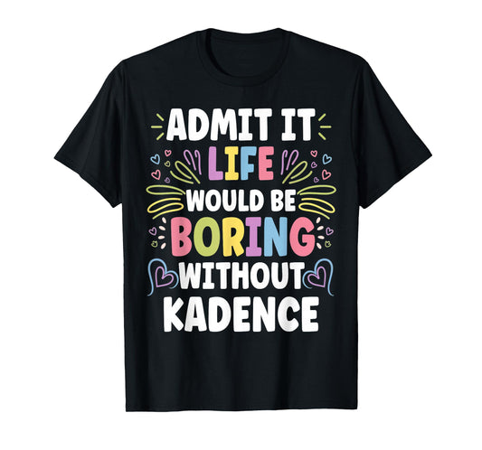 KADENCE Personalized Name Funny Cute Custom T-Shirt for Women & Kids, Black, Small, Short Sleeve, Crew Neck, Solid, Trendy, Imported, Polyester 100%