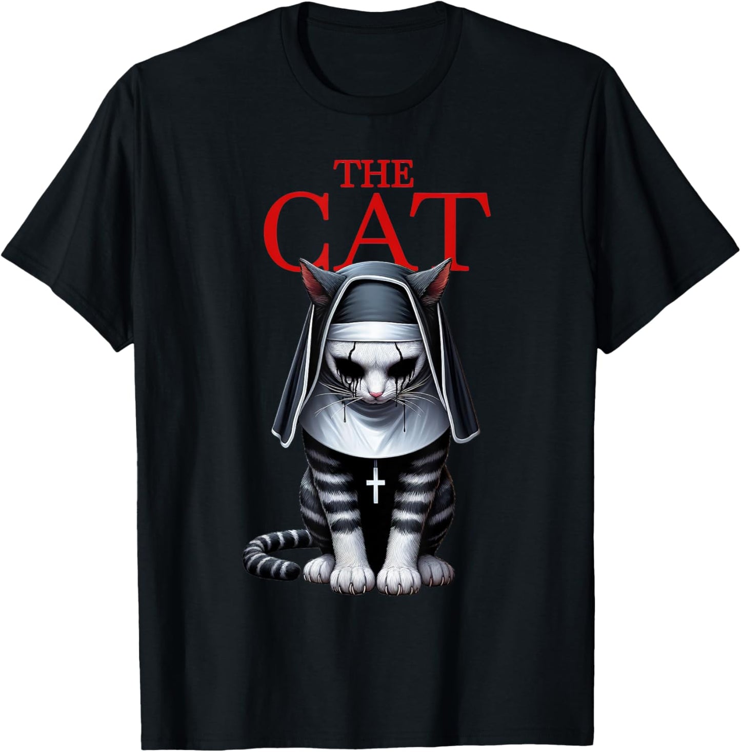 Dark Nun Cat Gothic Humor Design Outfit Gifts T-Shirt