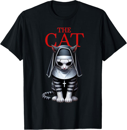 Dark Nun Cat Gothic Humor Design Outfit Gifts T-Shirt