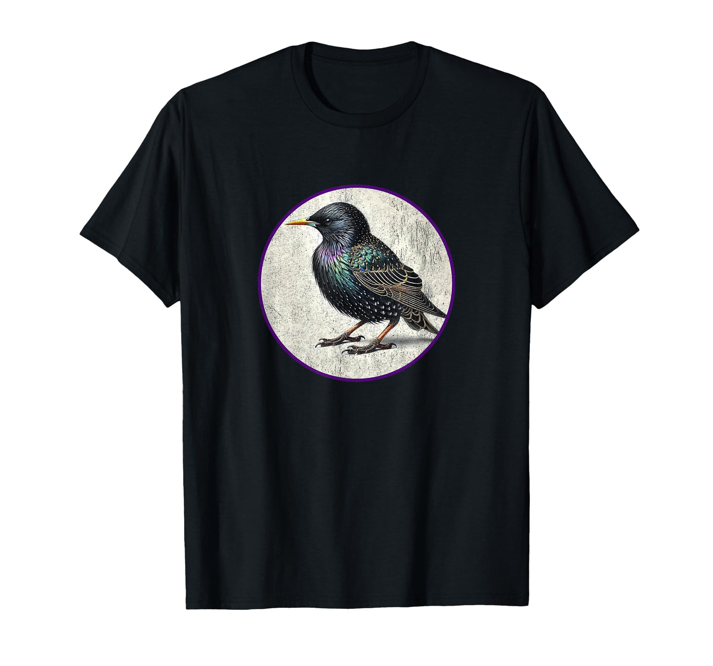 Colorful Retro European Starling Bird Design T-Shirt