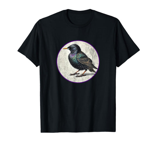 Colorful Retro European Starling Bird Design T-Shirt