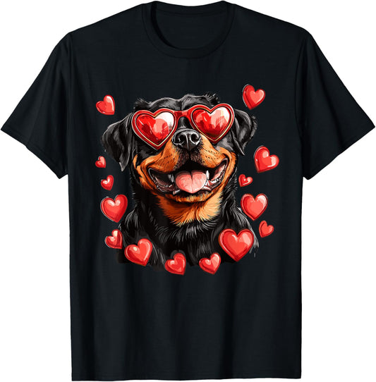 Rottweiler Heart Glasses Cute Rottie Dog Lover Mom Dad Kids T-Shirt