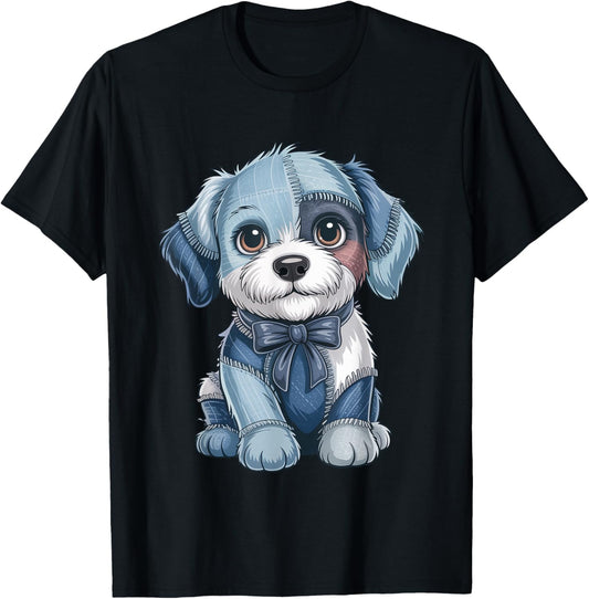 Dog Pattern Denim Patchwork Art Denim Patch Animal Dog T-Shirt