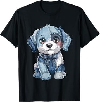 Dog Pattern Denim Patchwork Art Denim Patch Animal Dog T-Shirt