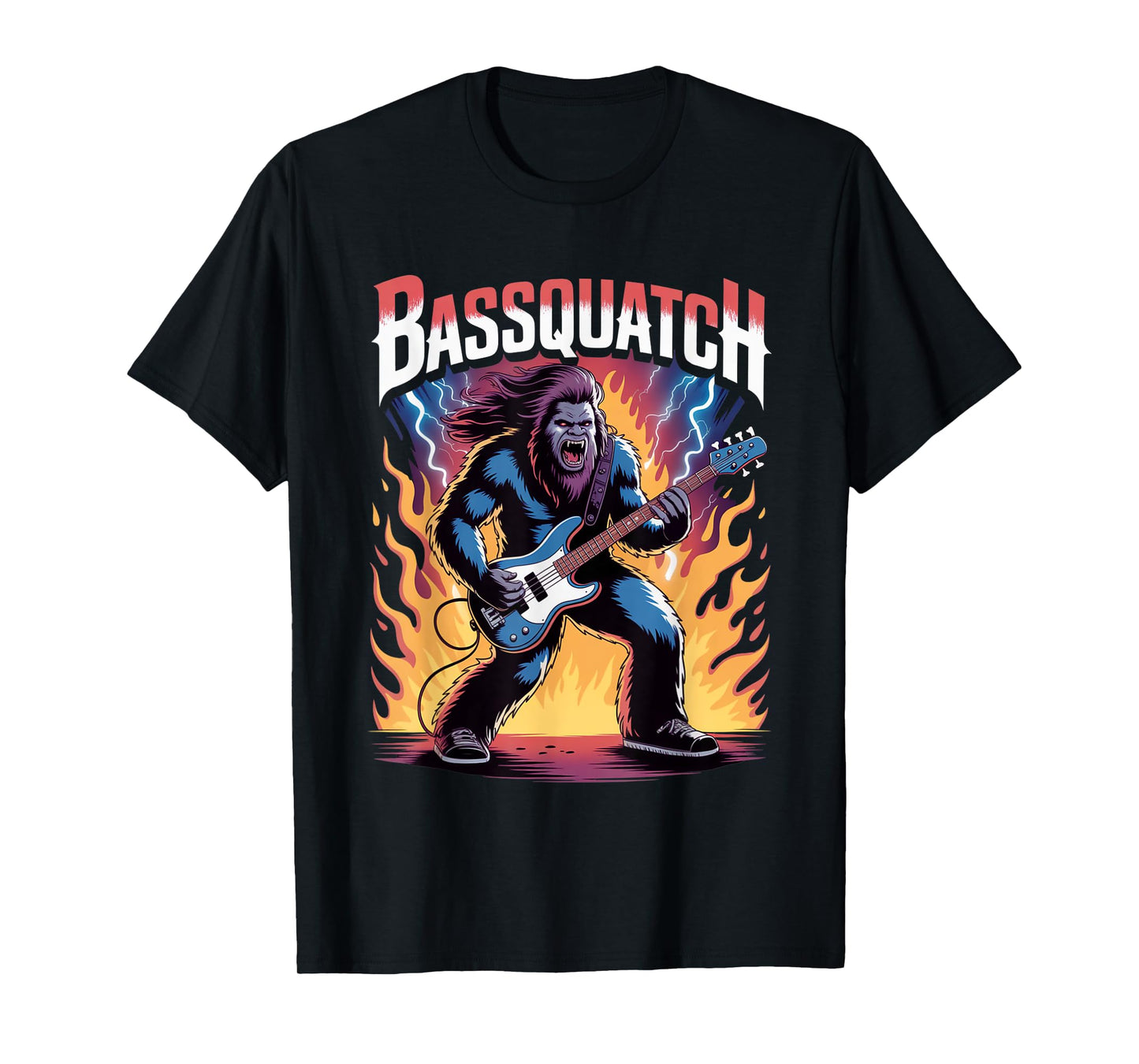 Heavy Metal Bassquatch Bigfoot Sasquatch Bass Guitar Player T-Shirt