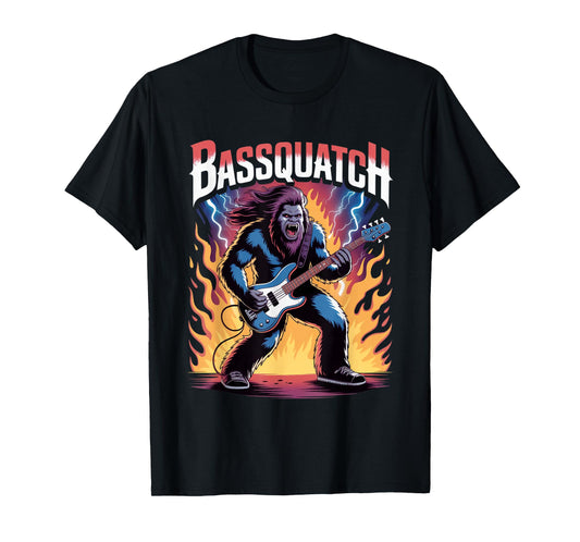 Heavy Metal Bassquatch Bigfoot Sasquatch Bass Guitar Player T-Shirt