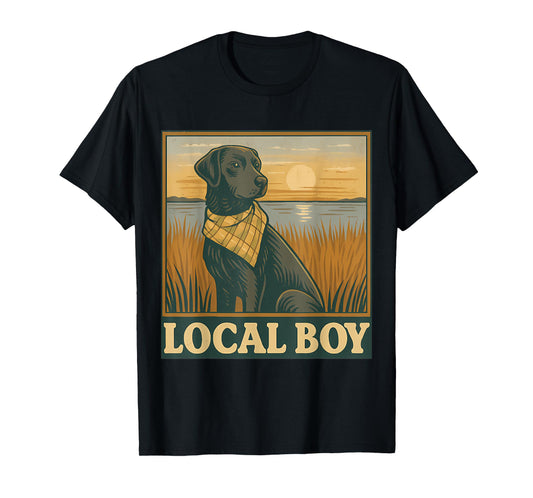 Local Boy Black Lab Hunting Dog Marsh Scene Sunset T-Shirt