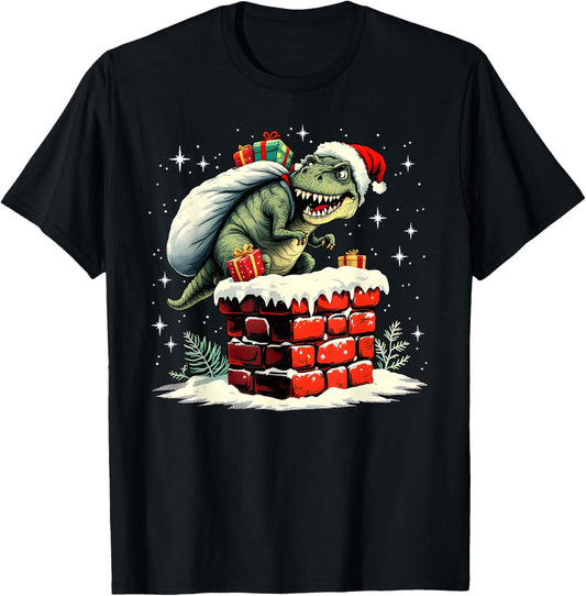 Dinosaur Christmas Santa Xmas T-Shirt