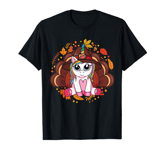 Cute Thanksgiving Girls Kids Toddler Turkey Unicorn T-Shirt