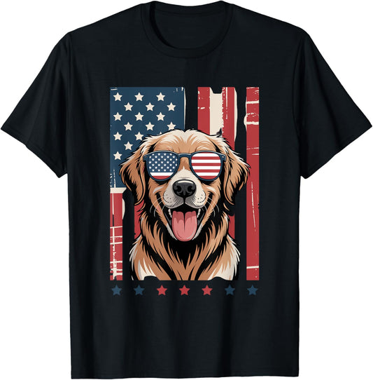 American Flag Golden Retriever 4th of July T-Shirt