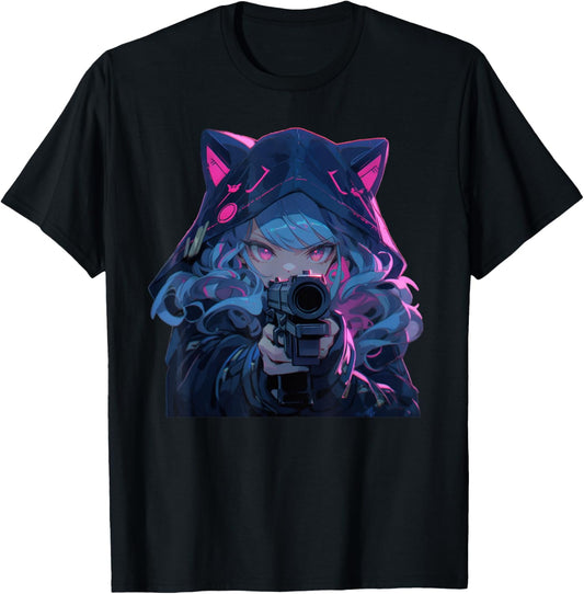 Cute Neko Anime Girl Assassin - Kawaii anime cat lover meow T-Shirt