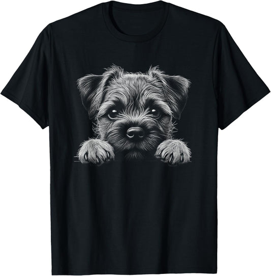 Border Terrier Dog Peeking Art Design T-Shirt