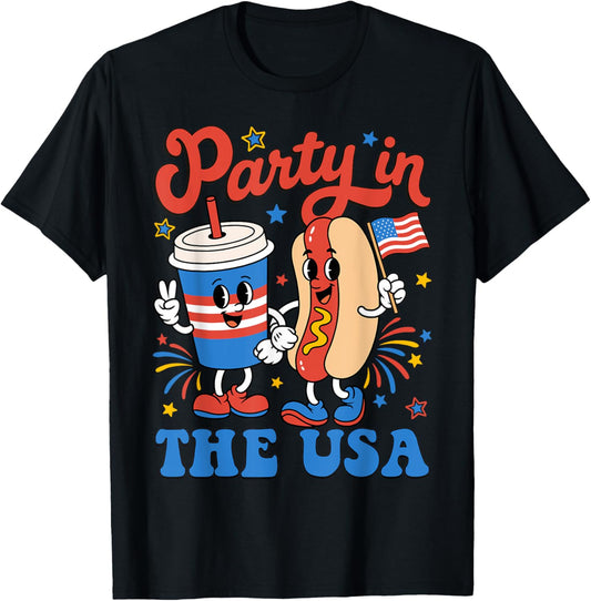 Party In The USA Cute Soda And Hotdog Patriotic 4th of July T-Shirt