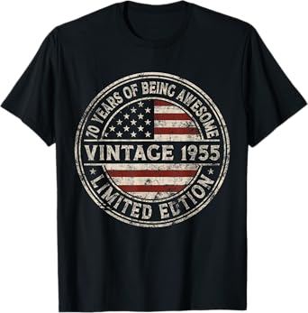 70th Birthday Vintage 1955 Limited Edition American Flag T-Shirt