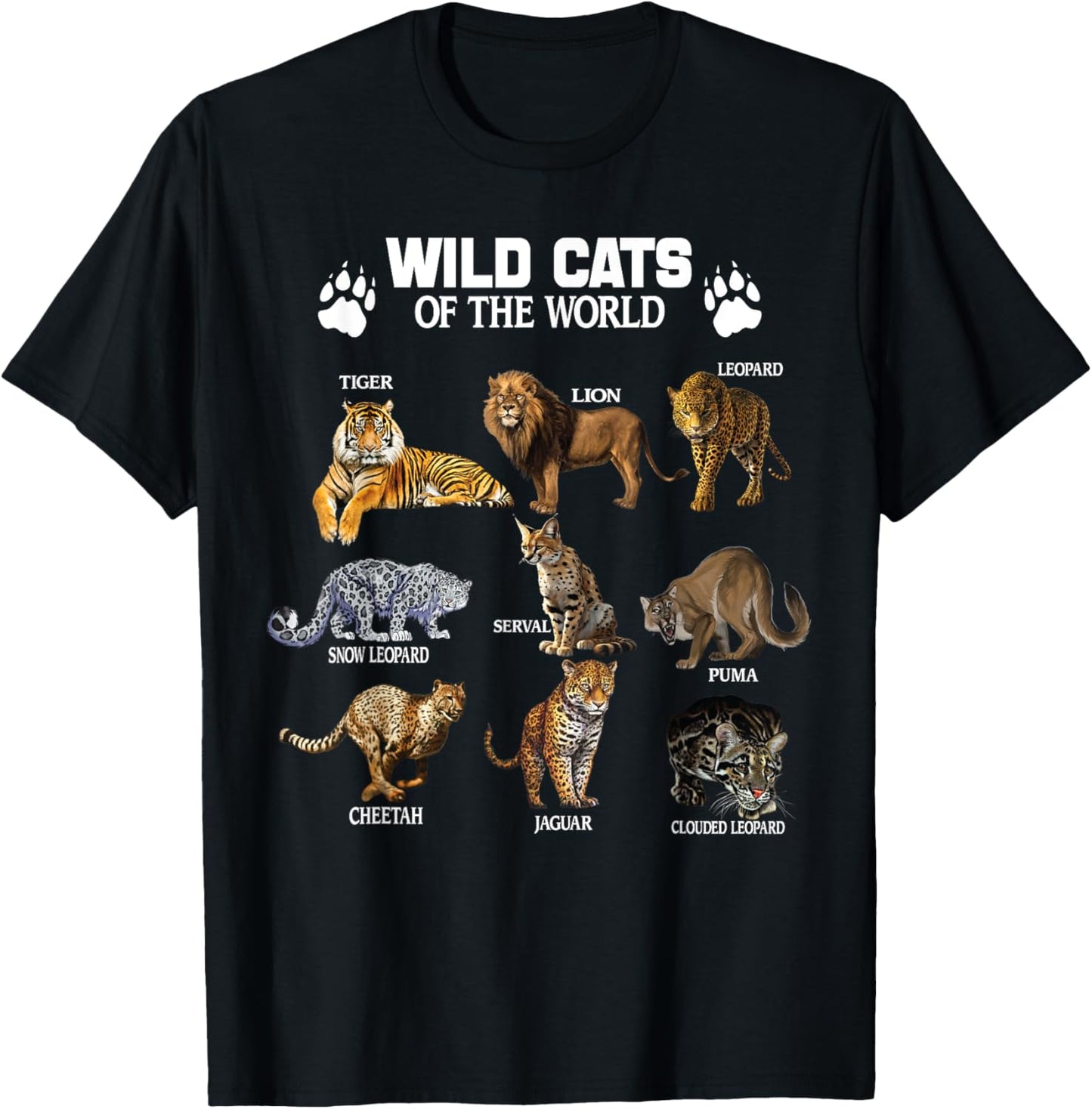 Types of Wild Cats Educational Animal Big Cat Breed Types T-Shirt