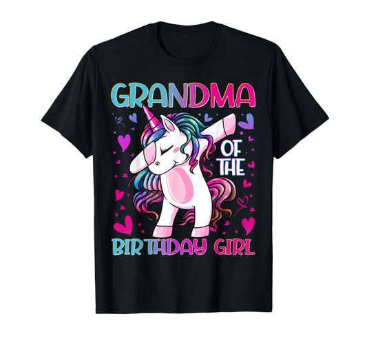 Grandma of the Birthday Girl Dabbing Unicorn Grandmother T-Shirt