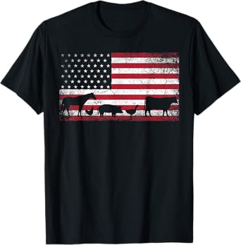 American Flag 4th of July Chicken Horse Cow Pig Farm Gift T-Shirt