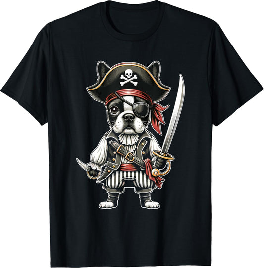 Boston Terrier Pirate Dog Halloween Party T-Shirt