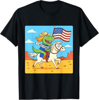 Funny T-Rex Cowboy Riding Horse Graphic- Western Dinosaur T-Shirt