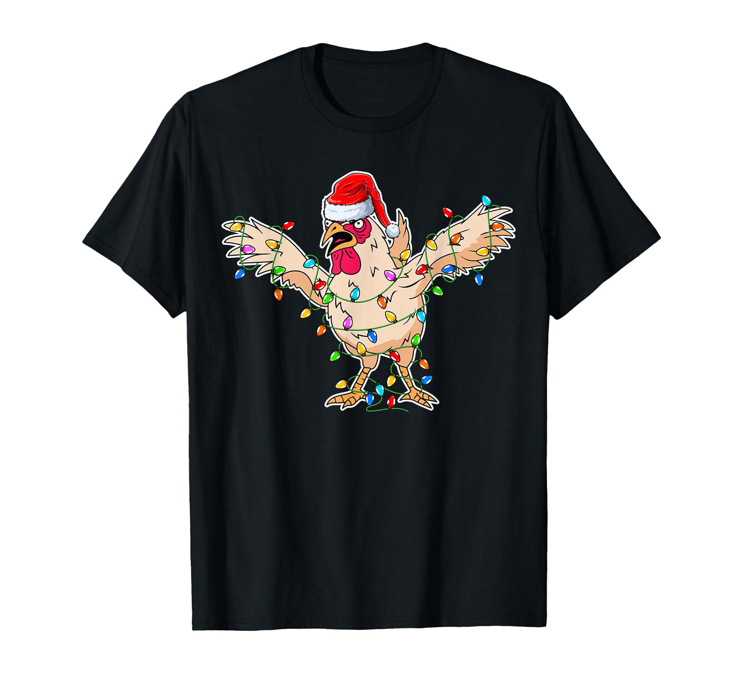 Rooster Wearing Santa Hat - Rooster Chicken Lover Christmas T-Shirt