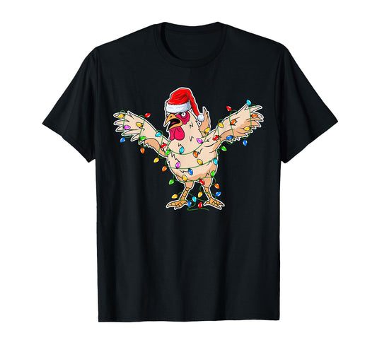 Rooster Wearing Santa Hat - Rooster Chicken Lover Christmas T-Shirt