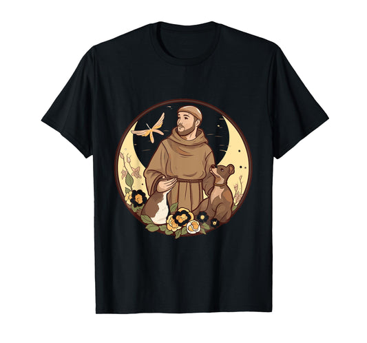 St Francis of Assisi Art Patron Saint of Animals Catholic T-Shirt