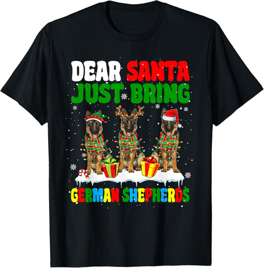 Just Bring German Shepherds Xmas Three Santa Reindeer Dogs T-Shirt