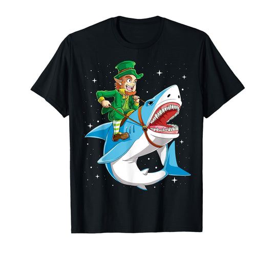 Leprechaun Riding Shark St Patricks Day Boys Girls Men Women T-Shirt