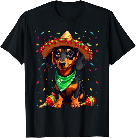 Funny Dachshund Dog With Sombrero Hat Cinco De Mayo Fiesta T-Shirt