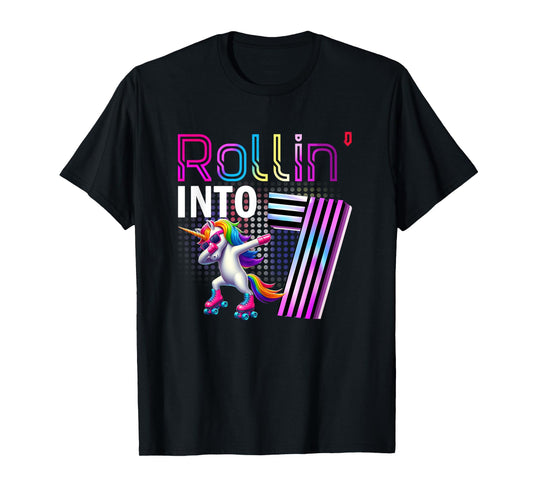 Rollin' into 7 Roller Skating Unicorn 7th Birthday Party T-Shirt