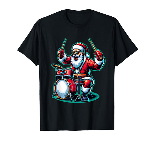 Rock & Roll Santa Xmas Drummer Drums Christmas Music T-Shirt