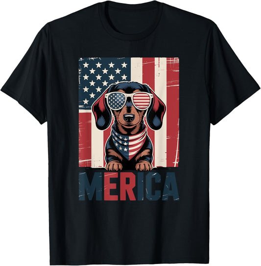 Us Flag Merica Dachshund 4th of July T-shirt