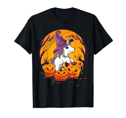 Fun Halloween Shirt Girls Kids Witchy Unicorn Halloween T-Shirt