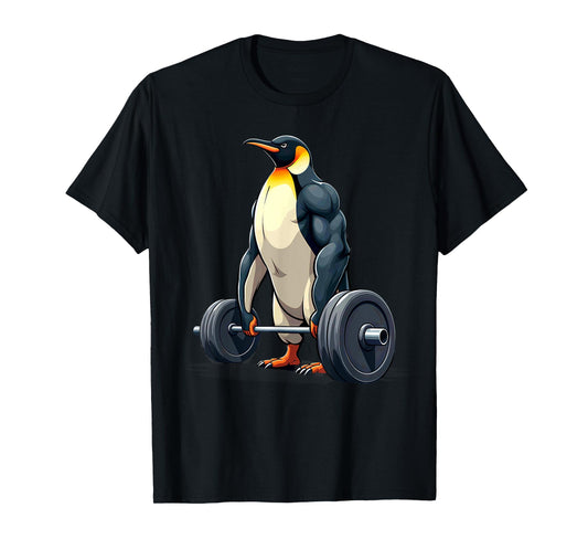 Fitness Penguin Gymer Bodybuilder Workout Gym T-Shirt, Adults, Unisex, Short Sleeve, T-Shirt, Black, Small