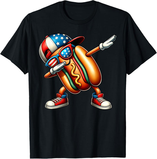 Happy 4th Of July Dabbing Hot Dog Funny USA Boys Kids T-Shirt